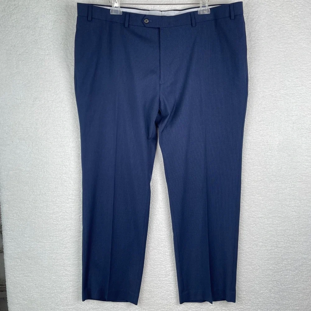 Ralph Lauren Mens Navy Blue Micro Check Dress Pants Flat Front‎ 42x31